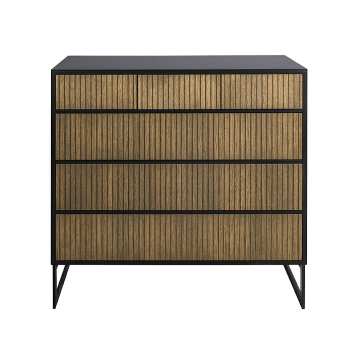Line Høy kommode - walnut/black, 3+3 skuffer, svarte metallben - Englesson