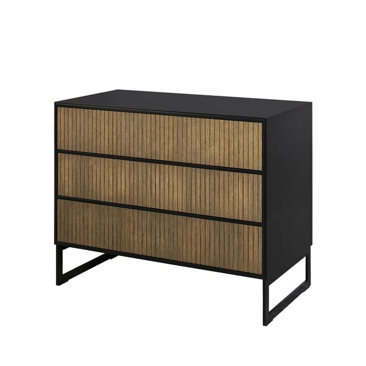 Line kommode, walnut/black, 3 skuffer, svarte metallben Englesson