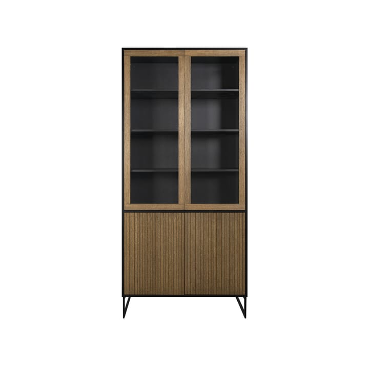 Line vitrineskap - walnut/black, 2+2dører+3+1hyller, svarte metallben - Englesson