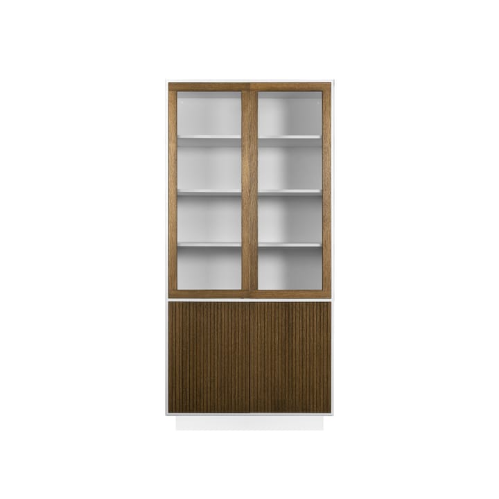 Line vitrineskap - walnut/white, 2+2dører+3+1hylle, sokkel - Englesson