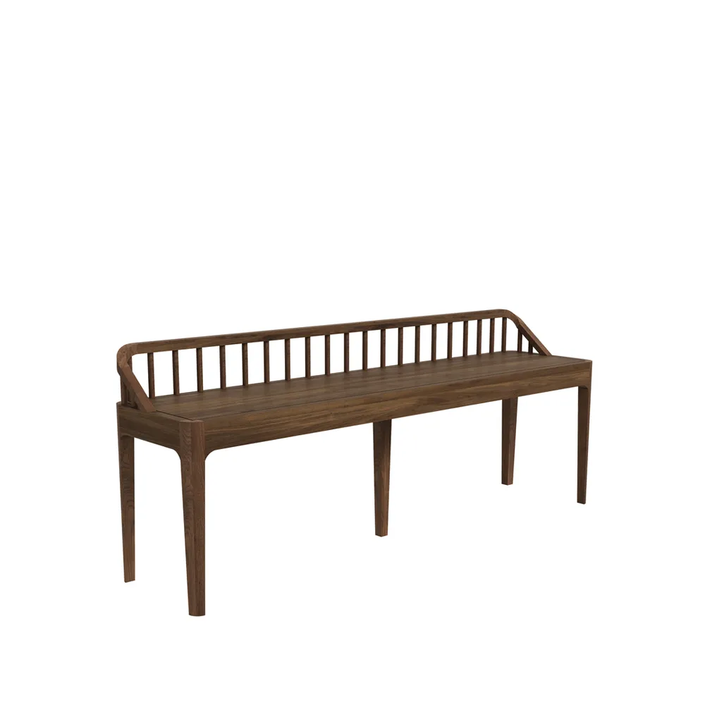 Spindle benk 60 x 150 cm, walnut, ryggstøtte Ethnicraft