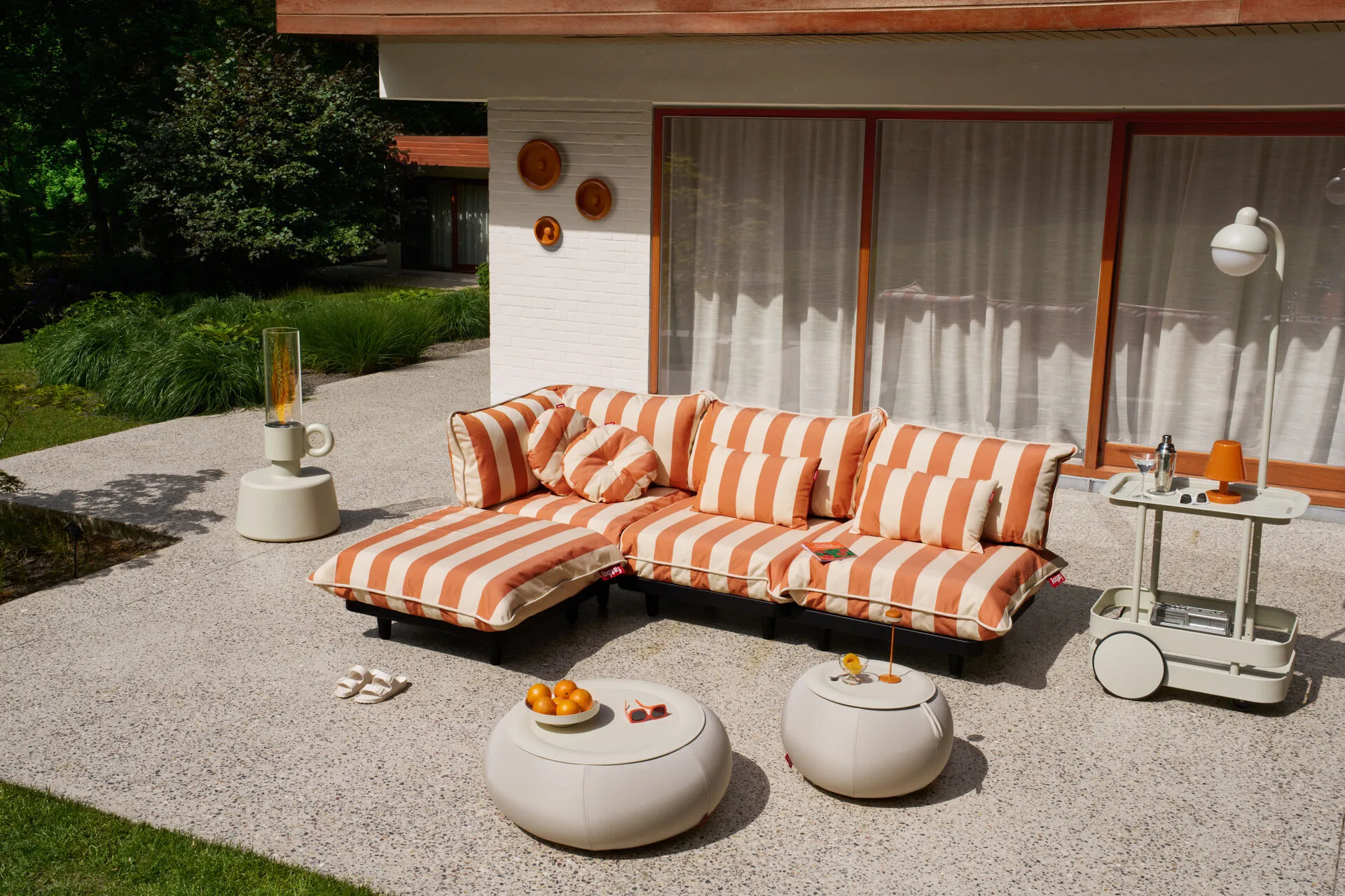 Paletti modulsofa, Stripe orange creme, hjørne venstre Fatboy