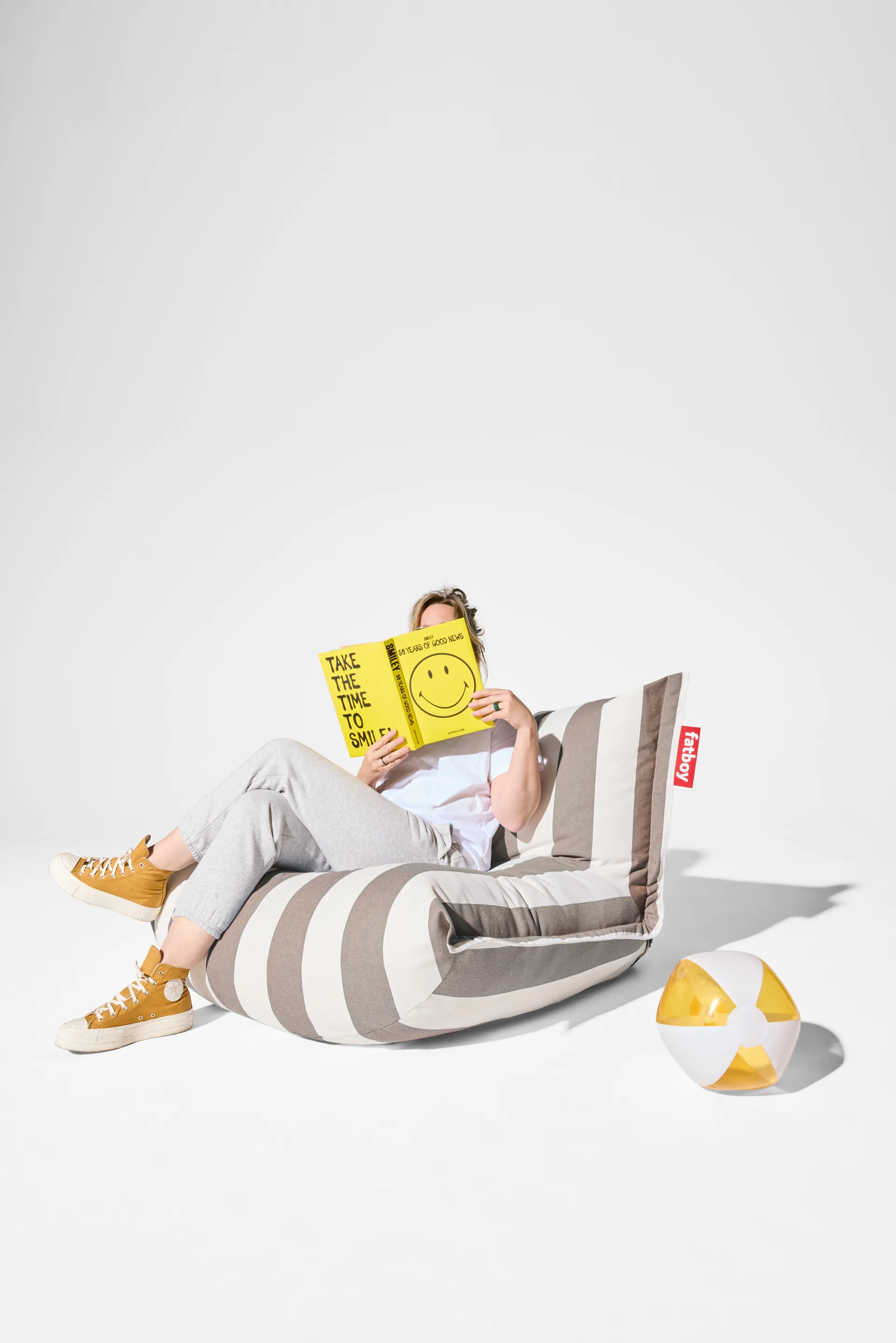 The BonBaron outdoor lenestol, Stripe cacao, 120x120x75 cm Fatboy