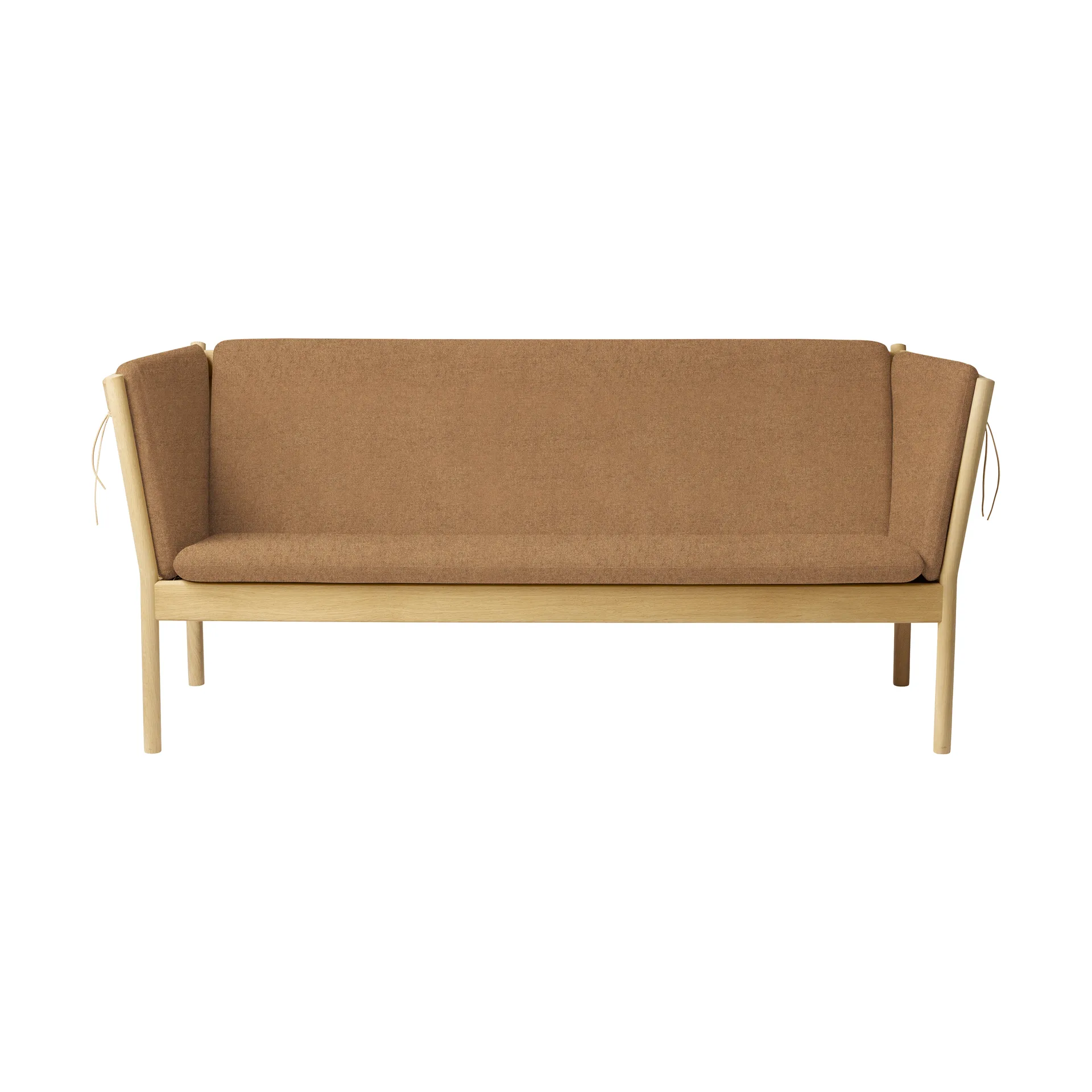 J149 sofa, Stoff brun- lakkert eik, 3-seter FDB Møbler