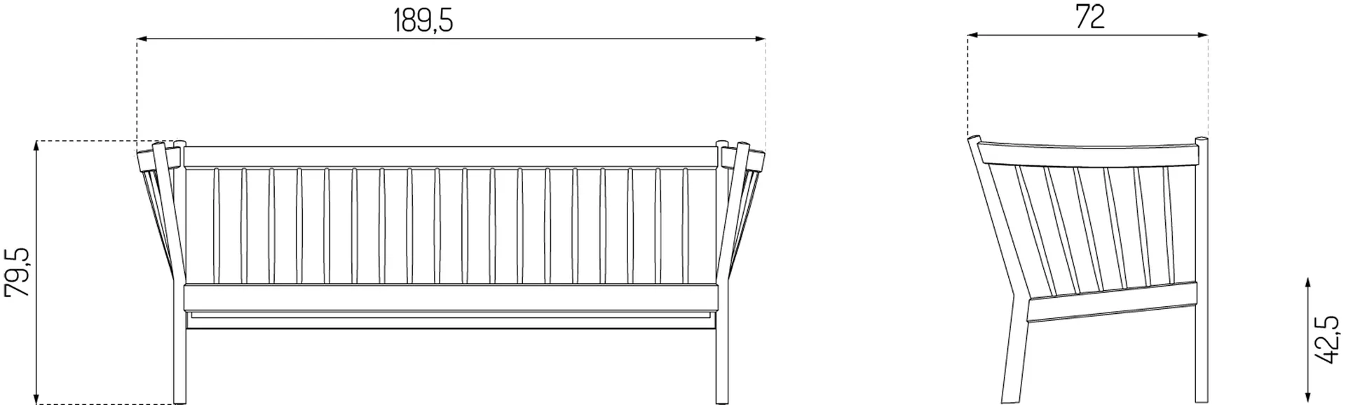 J149 sofa, Stoff brun- lakkert eik, 3-seter FDB Møbler
