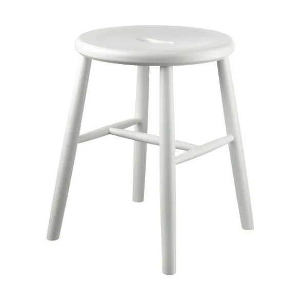J27 rund krakk, Beech white painted, Ø35x45,5 cm FDB Møbler