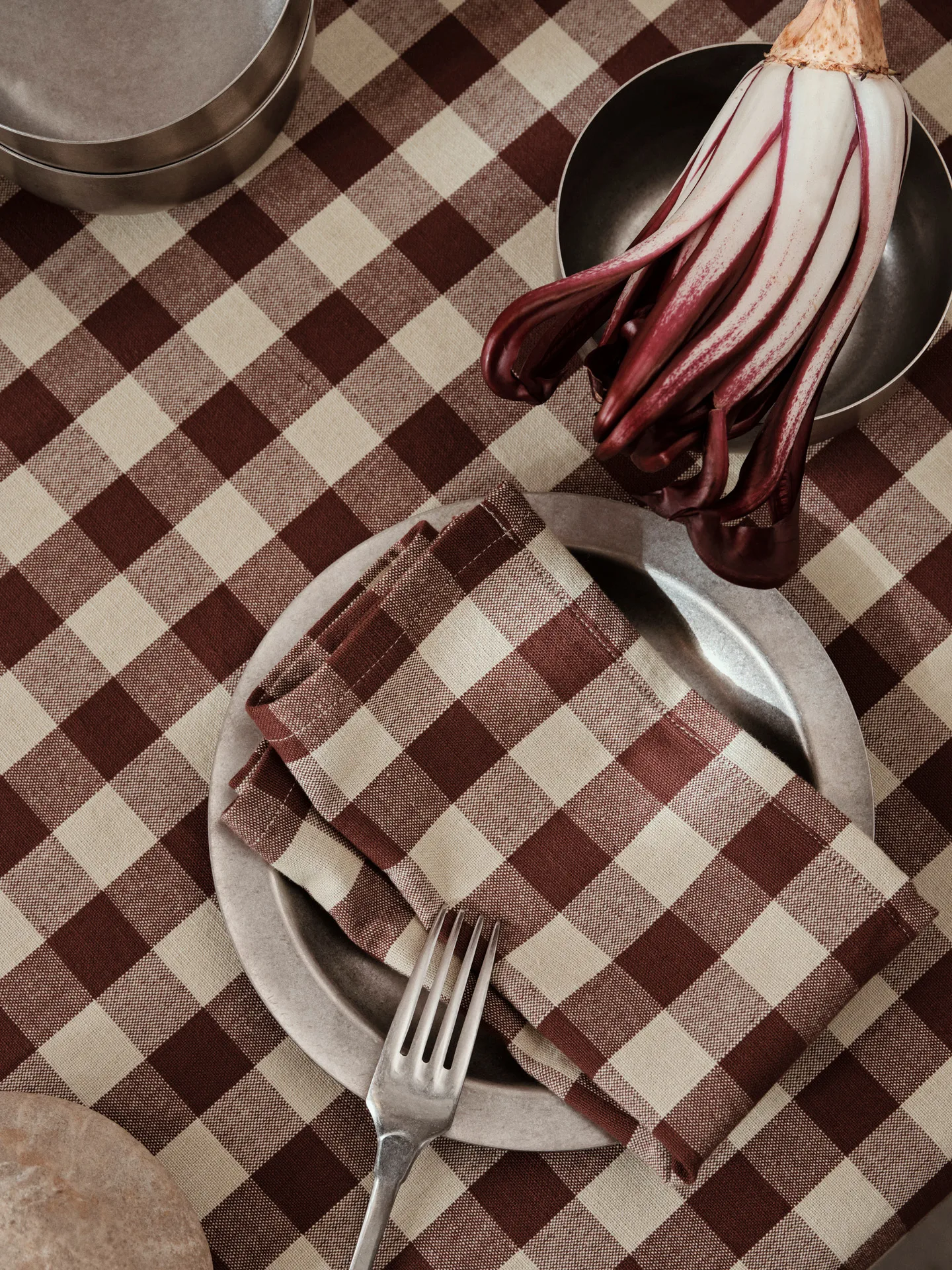 Bothy Check bomullserviett 40x40 cm 4-stk., Cinnamon-grey green Ferm Living