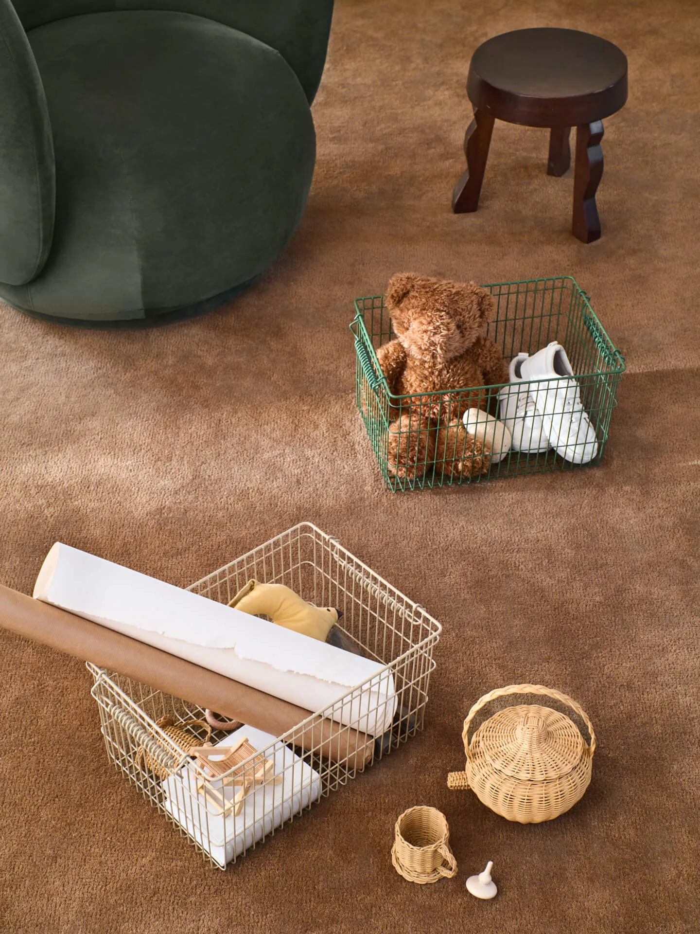 Cala stabelbar kurv 2-pakning, Verdant green, 36,2x26,2x20,2 cm Ferm Living