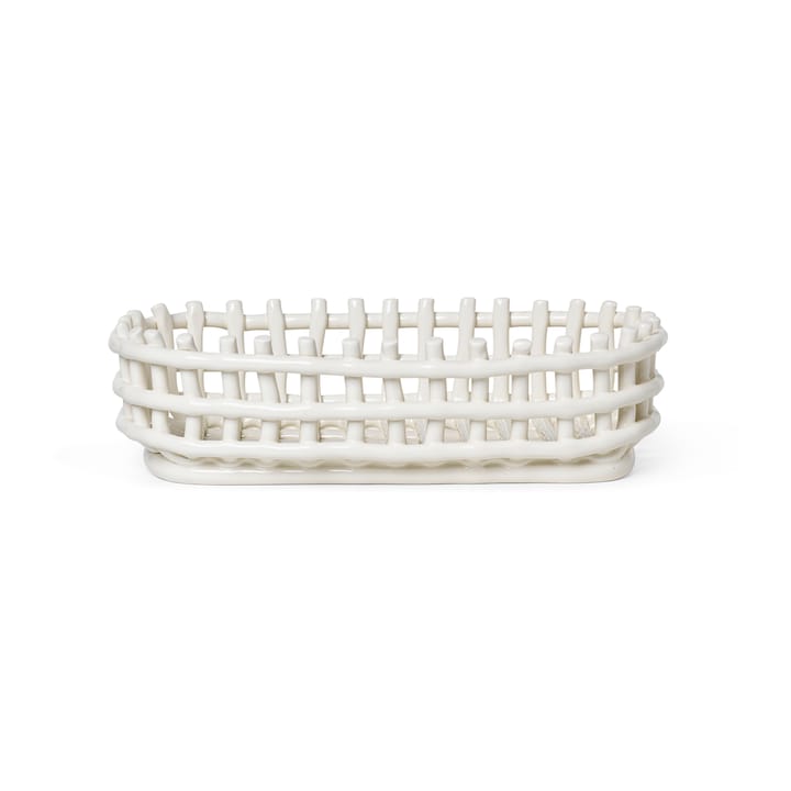 Ceramic flettet kurv oval 15 x 30 cm - Off-white - Ferm Living