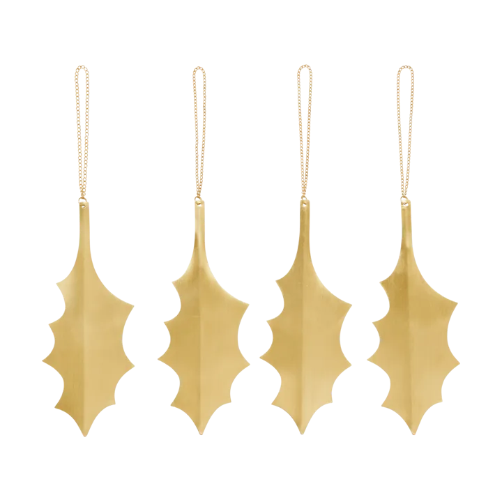 Holly leaf dekorasjonsanheng 13,5 cm 4-pakning - Messing - Ferm Living