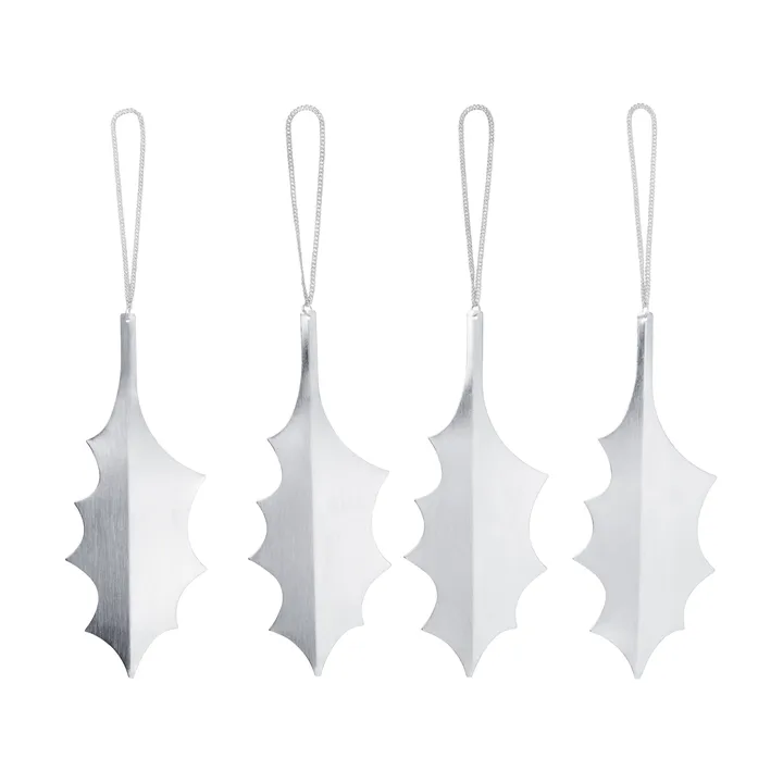 Holly leaf dekorasjonsanheng 13,5 cm 4-pakning - Silver - Ferm Living
