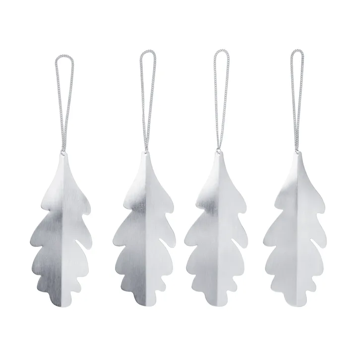 Oak leaf  dekorasjonsanheng 13,5 cm 4-pakning - Silver - Ferm Living