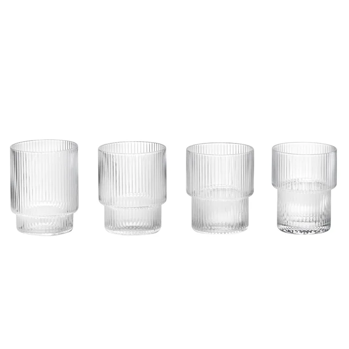 Ripple glass 4-pakning - klar - Ferm Living