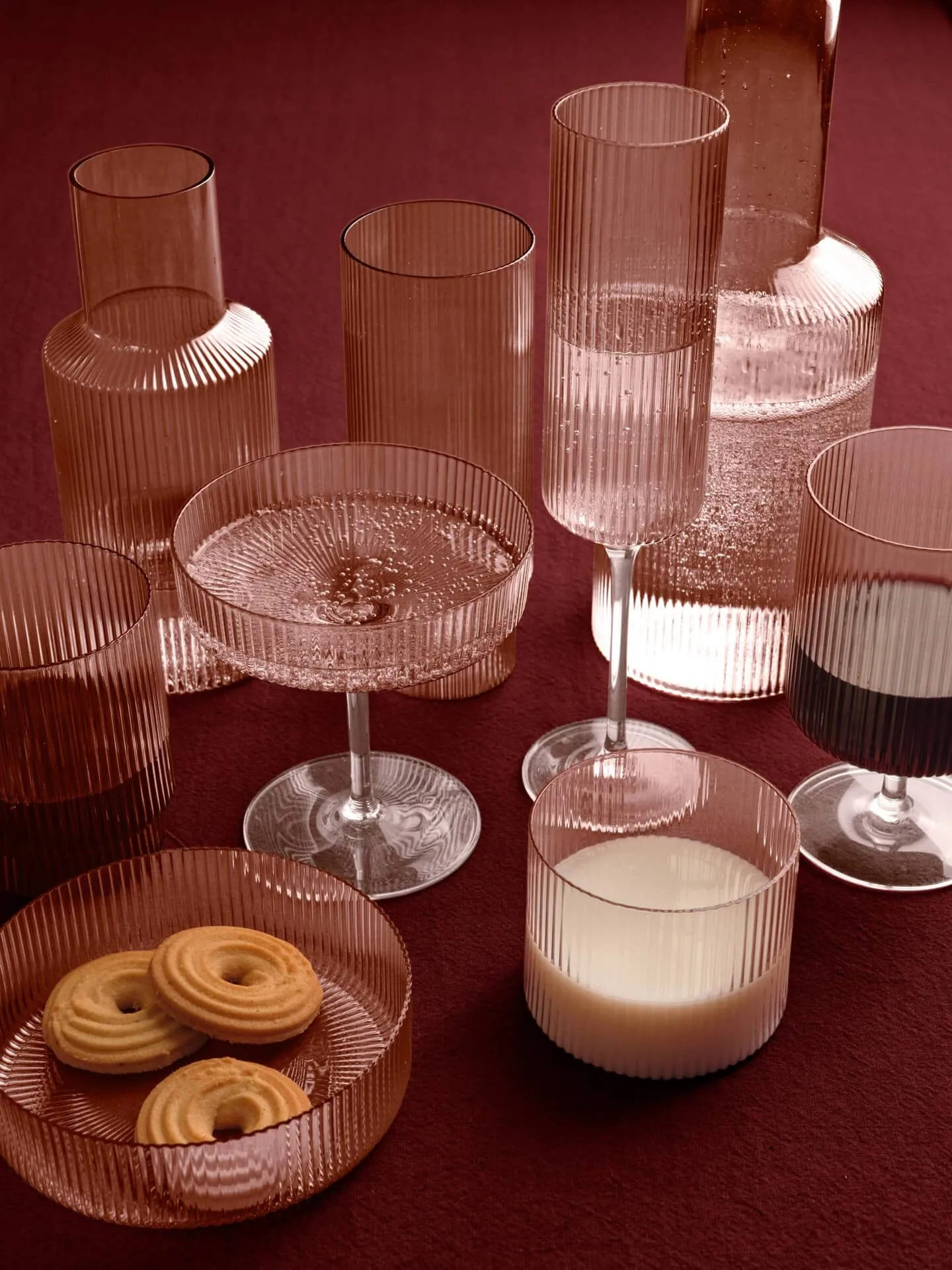 Ripple glass lavt 4-pakning, Blush Ferm Living