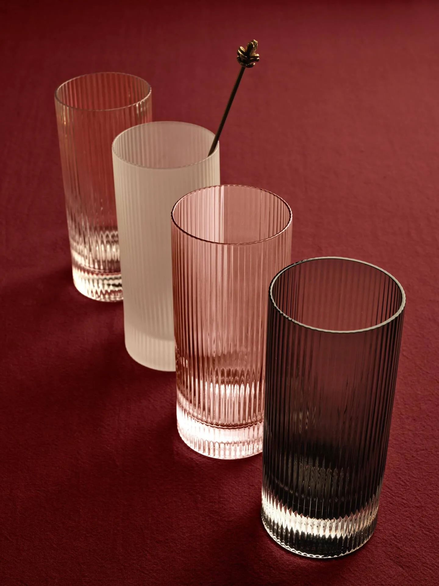 Ripple Highball glass 48 cl 2‑pakning, Smoked grey Ferm Living