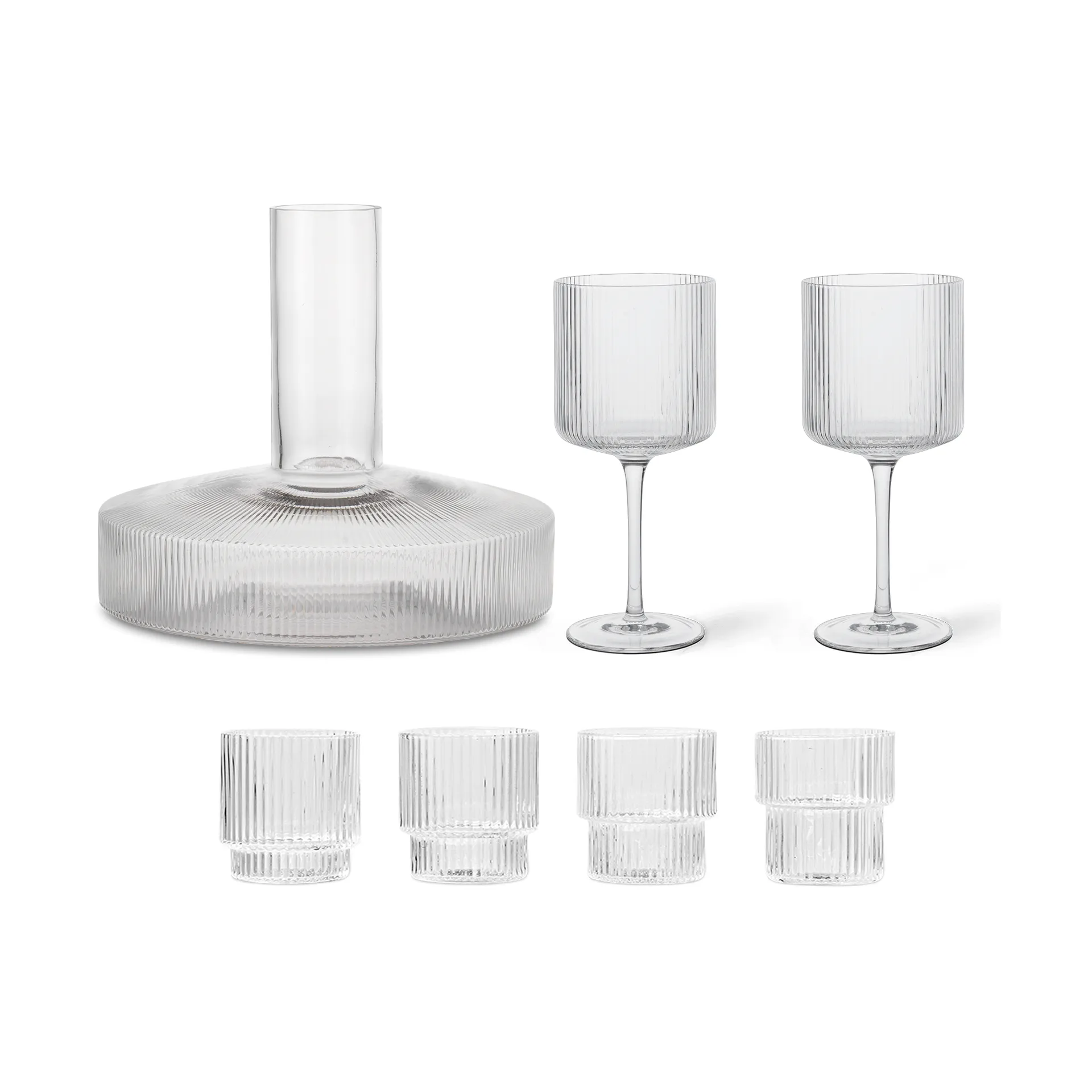 Ripple karaffel og glass 17 deler - Klar,  Ferm Living