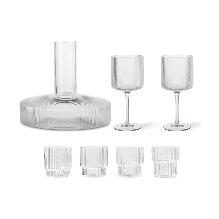 Ripple karaffel og glass 17 deler - Klar - Ferm Living