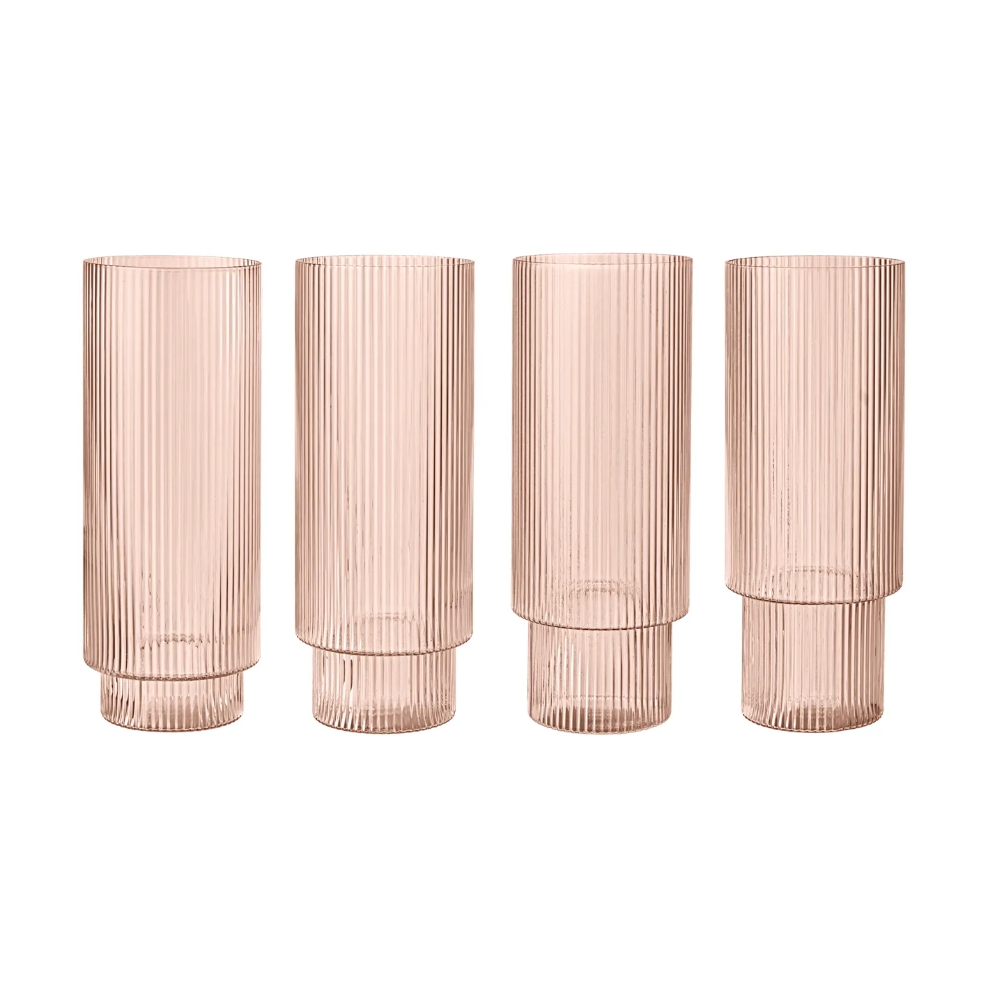 Ripple long drink glass 4-pakning, Blush Ferm Living