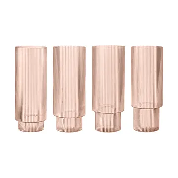 Ripple long drink glass 4-pakning - Blush - Ferm Living