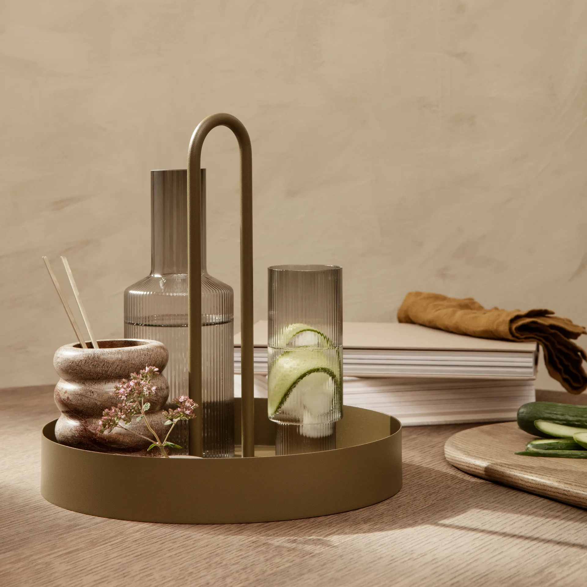 Ripple long drink glass 4-pakning, Smoked grey Ferm Living