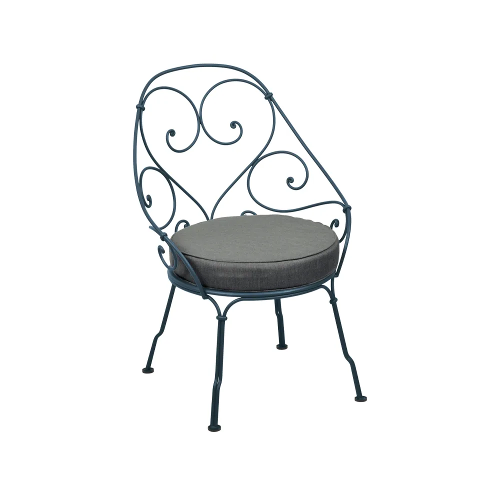 1900 Cabriolet stol med armlener, Acapulco blue, graphite grey pute Fermob