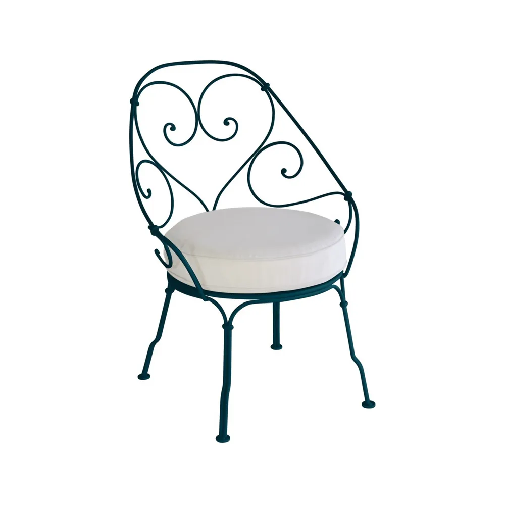 1900 Cabriolet stol med armlener, Acapulco blue, off-white pute Fermob