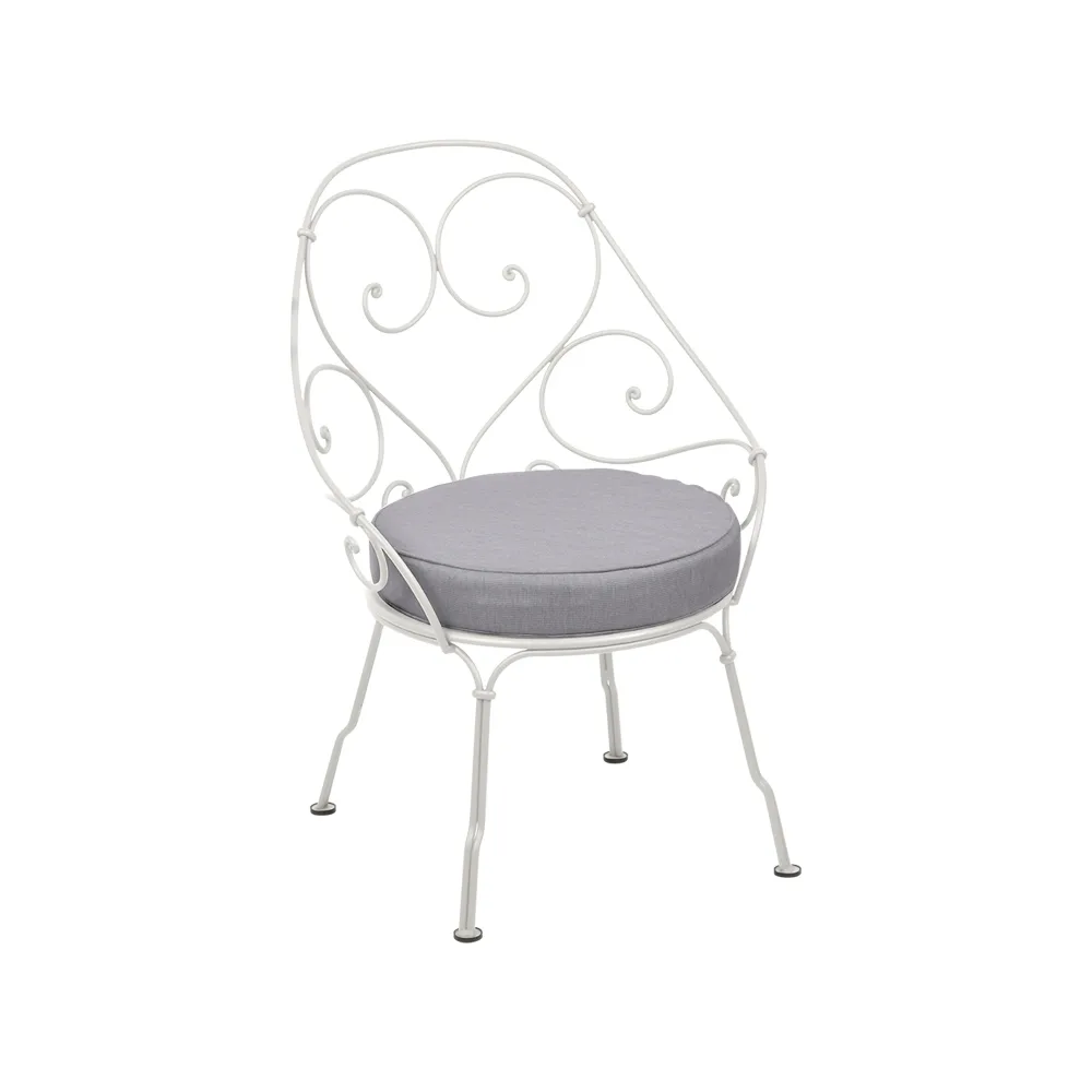 1900 Cabriolet stol med armlener, Clay grey, flannel grey pute Fermob