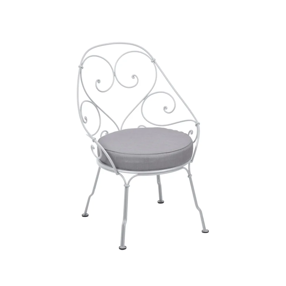 1900 Cabriolet stol med armlener, Cotton white (hvit), flannel grey pute Fermob