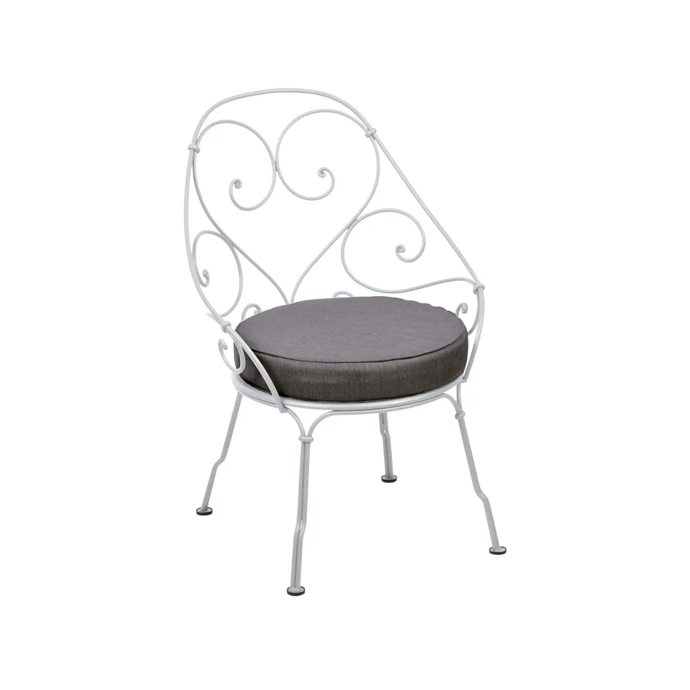1900 Cabriolet stol med armlener, Cotton white (hvit), graphite grey pute Fermob