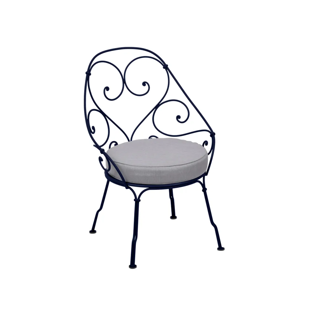 1900 Cabriolet stol med armlener, Deep blue, flannel grey pute Fermob