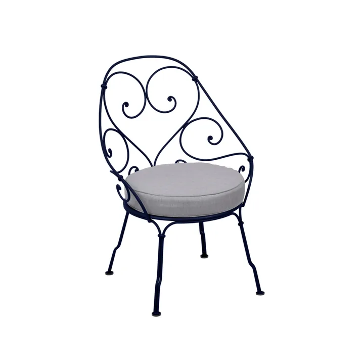 1900 Cabriolet stol med armlener - Deep blue, flannel grey pute - Fermob
