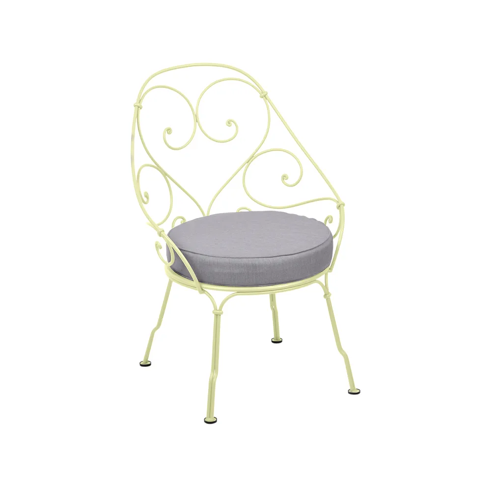 1900 Cabriolet stol med armlener, Frosted lemon, flannel grey pute Fermob