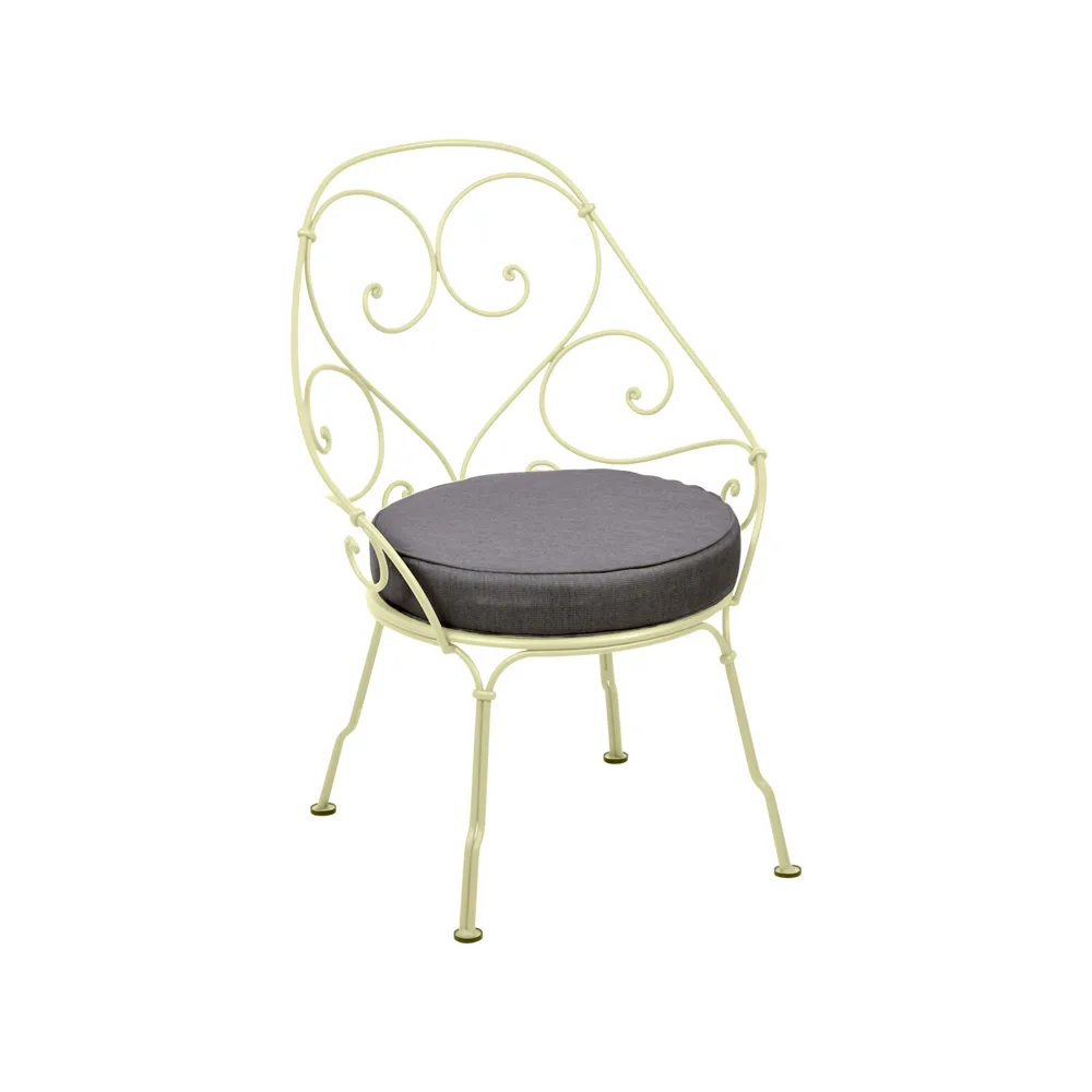 1900 Cabriolet stol med armlener, Frosted lemon, graphite grey pute Fermob