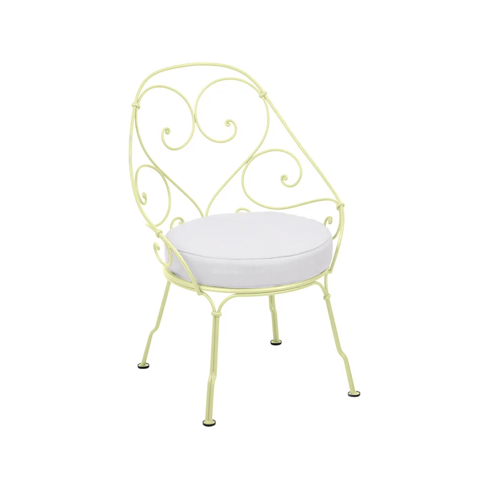 1900 Cabriolet stol med armlener, Frosted lemon, off-white pute Fermob