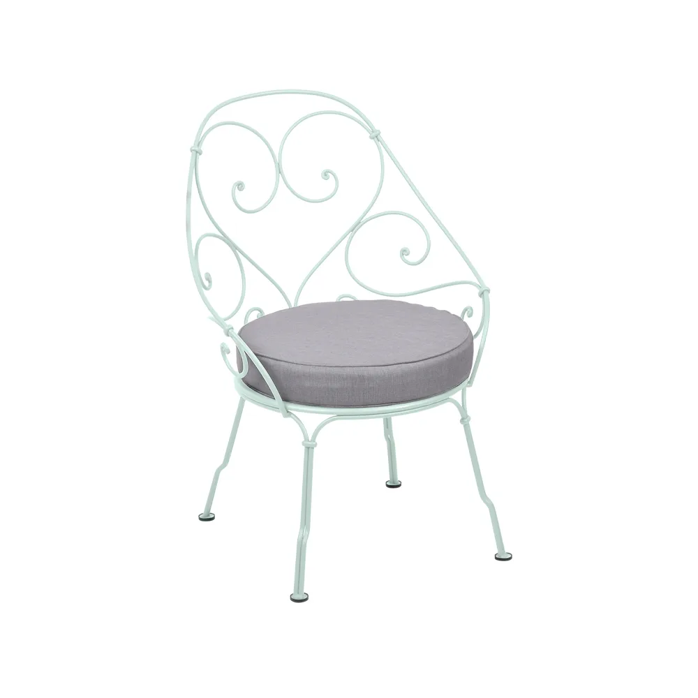 1900 Cabriolet stol med armlener, Ice mint, flannel grey pute Fermob