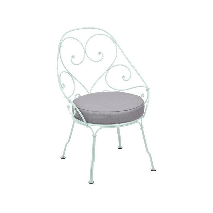 1900 Cabriolet stol med armlener - Ice mint (grønn), flannel grey pute - Fermob