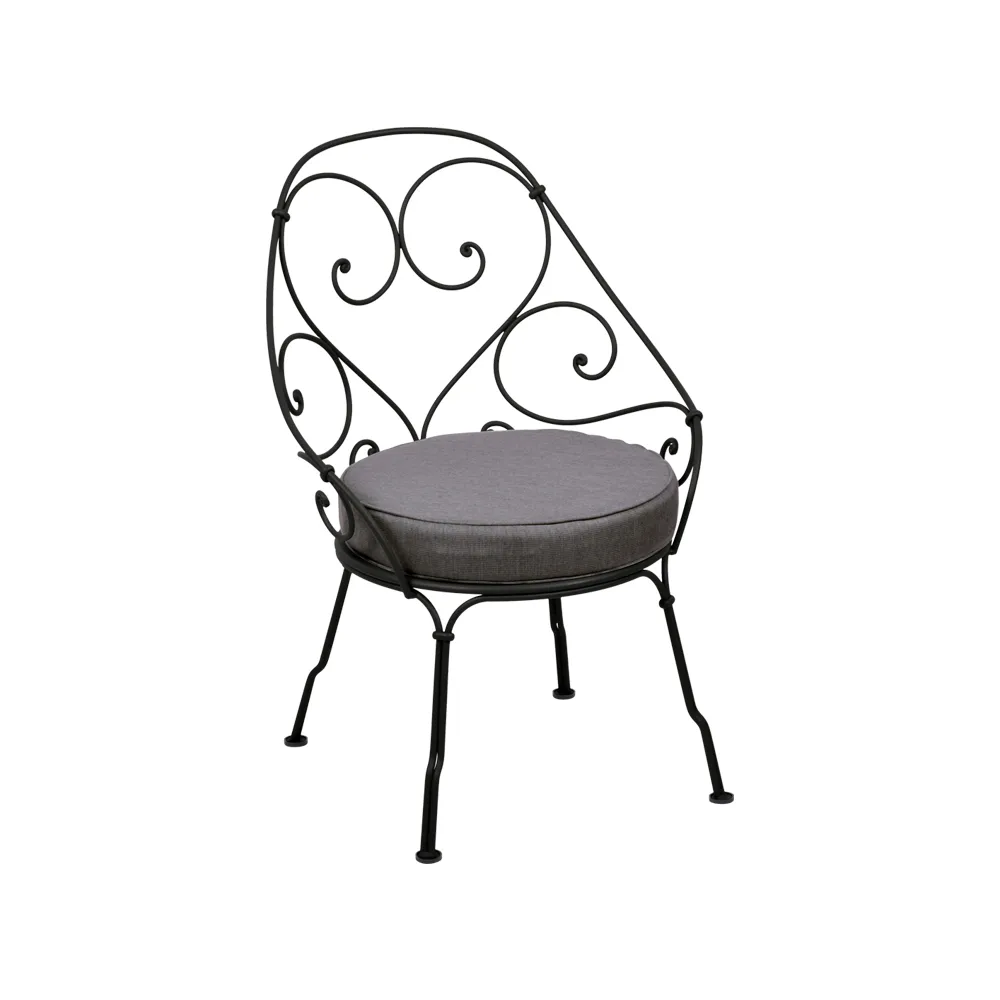 1900 Cabriolet stol med armlener, Liquorice, graphite grey pute Fermob