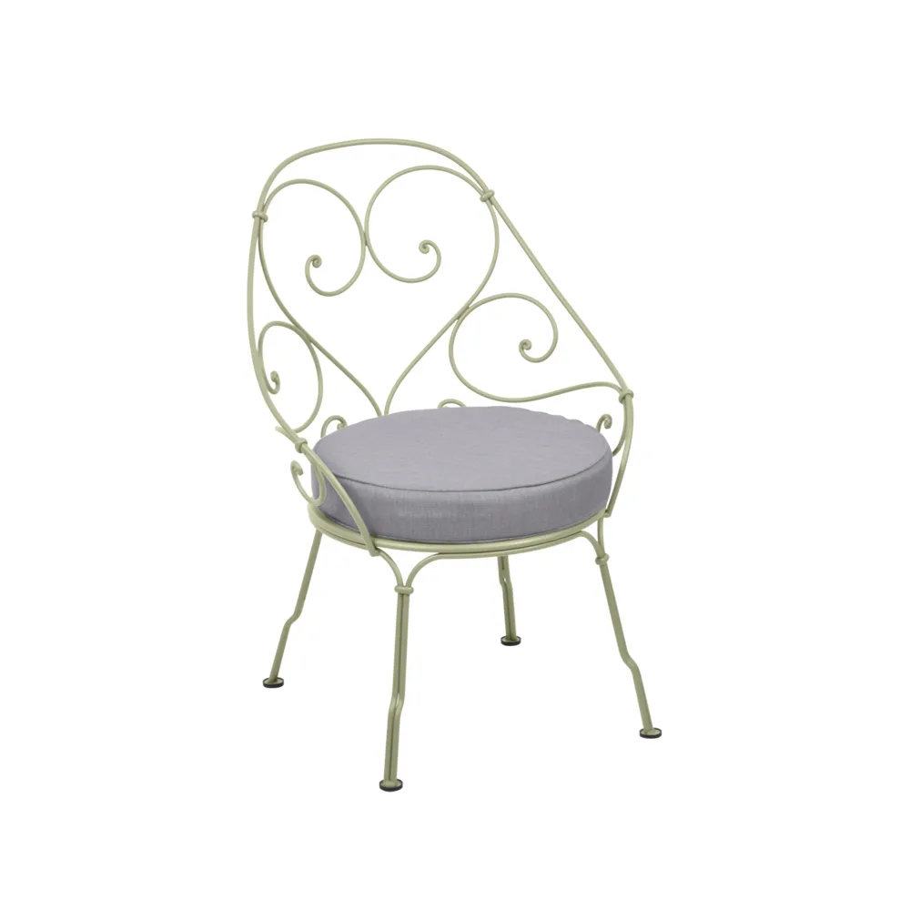 1900 Cabriolet stol med armlener, Willow green, flannel grey pute Fermob