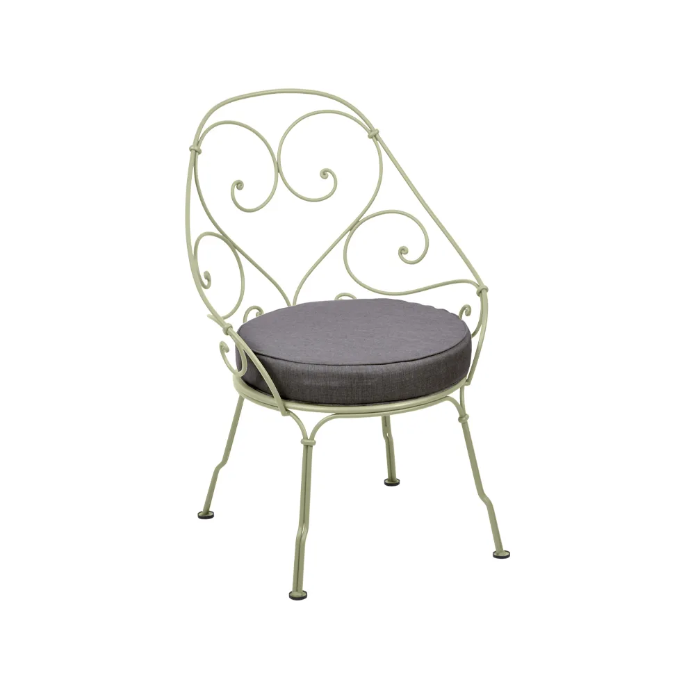 1900 Cabriolet stol med armlener, Willow green, graphite grey pute Fermob