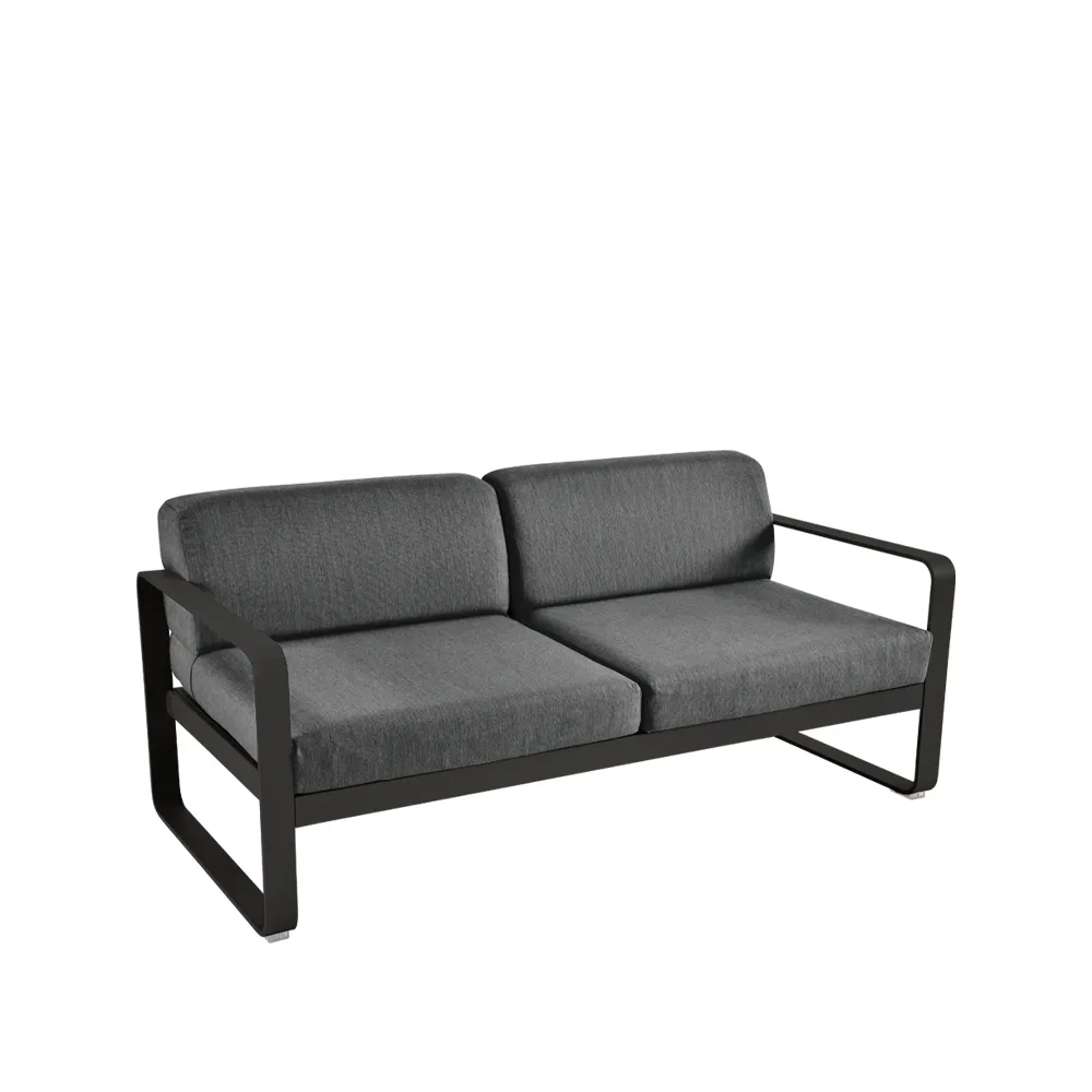 Bellevie 2-seters sofa, Liquorice (svart), graphite grey pute Fermob