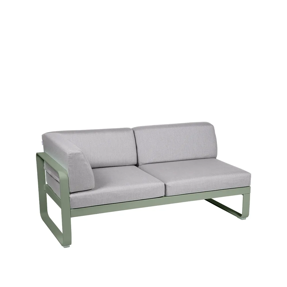 Bellevie Corner modulsofa, 2-seters Cactus, flannel grey pute, venstre Fermob