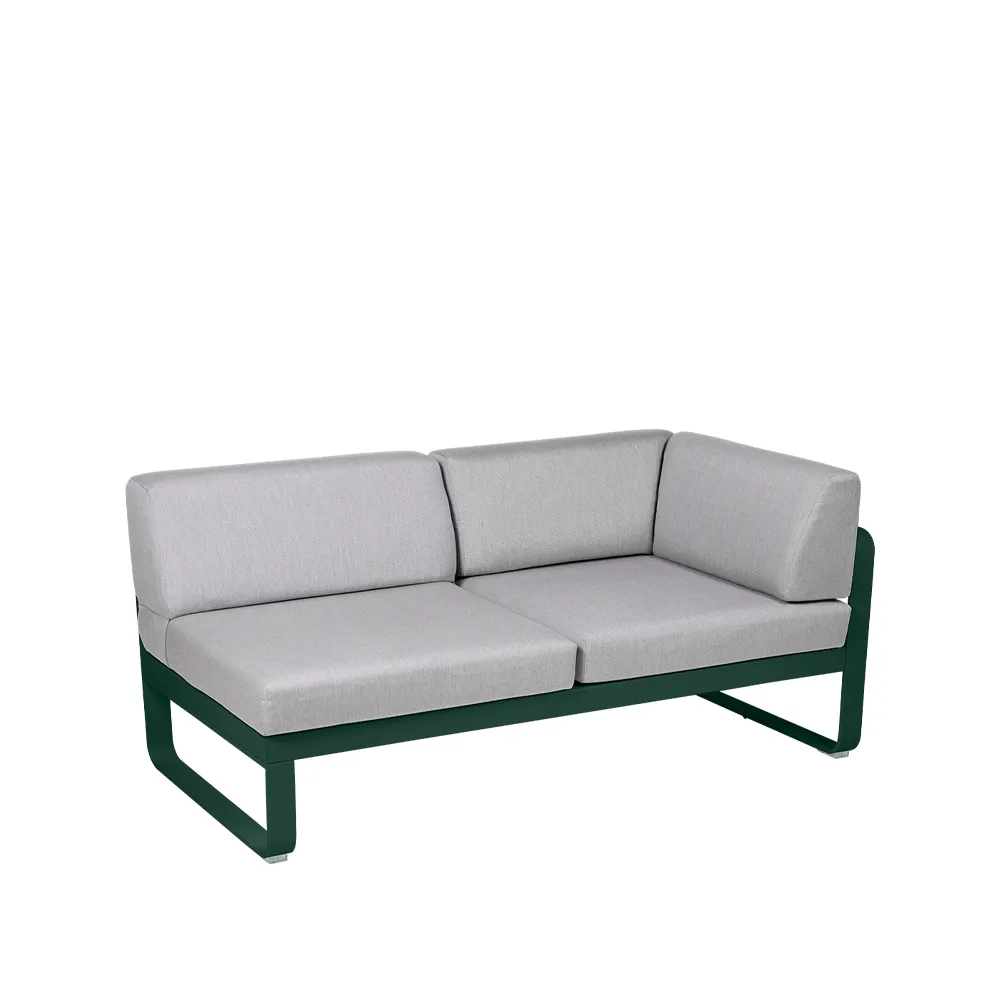 Bellevie Corner modulsofa, 2-seters Cedar green (grønn), flannel grey pute, høyre Fermob