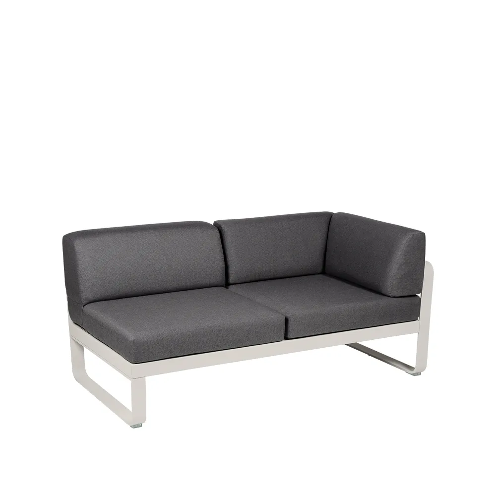 Bellevie Corner modulsofa, 2-seters Clay grey (grå), graphite grey pute, høyre Fermob