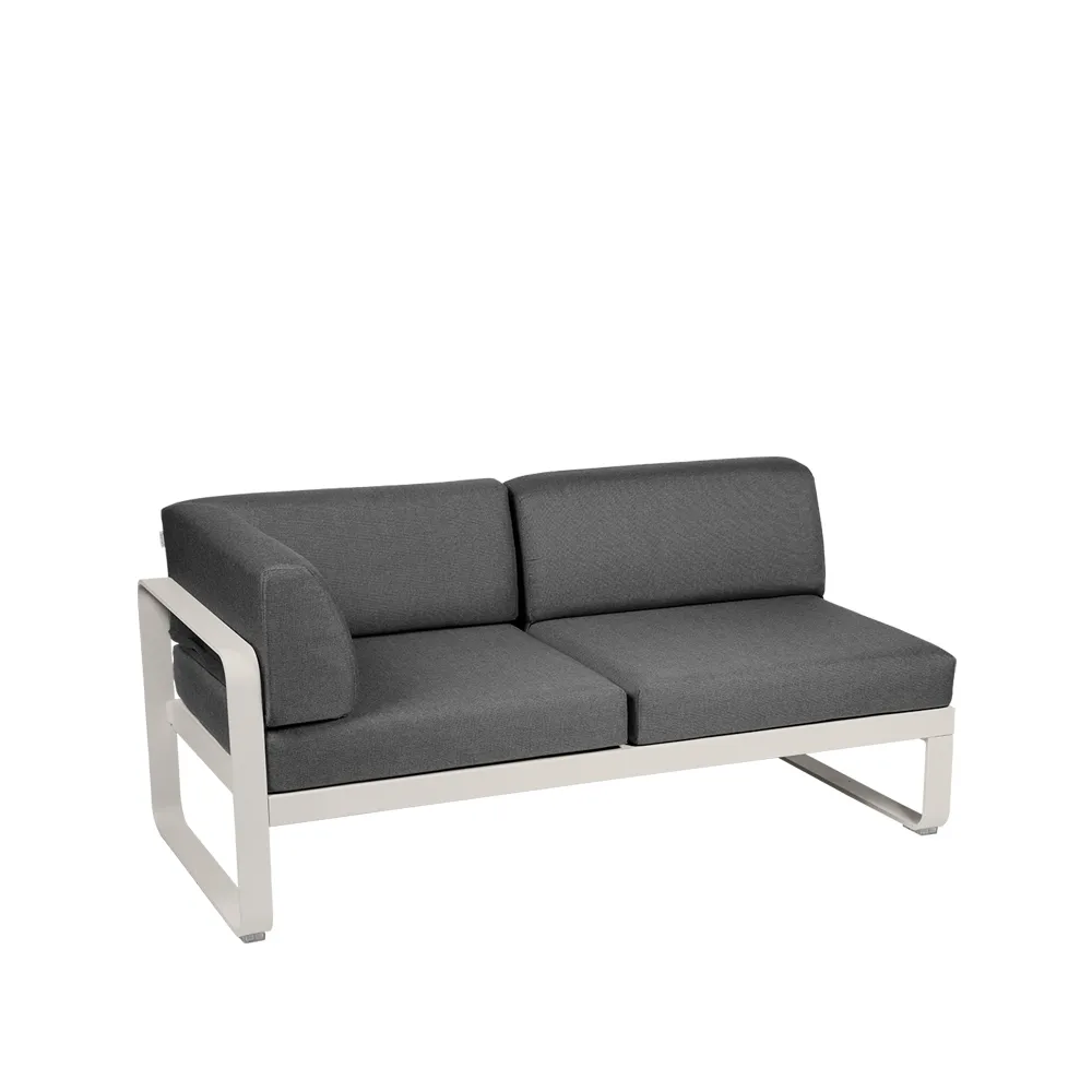 Bellevie Corner modulsofa, 2-seters Clay grey (grå), graphite grey pute, venstre Fermob