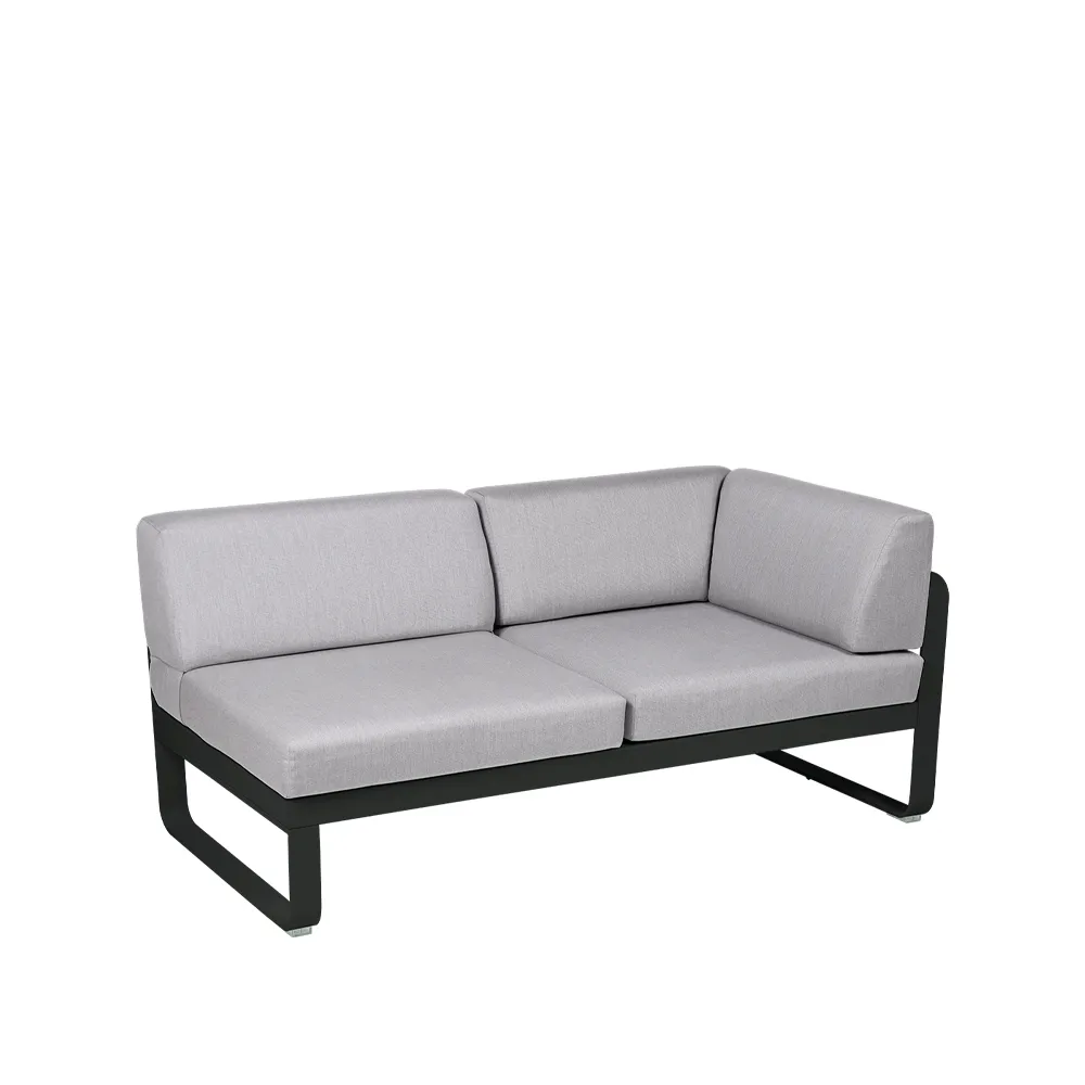 Bellevie Corner modulsofa, 2-seters Liquorice (svart), flannel grey pute, høyre Fermob