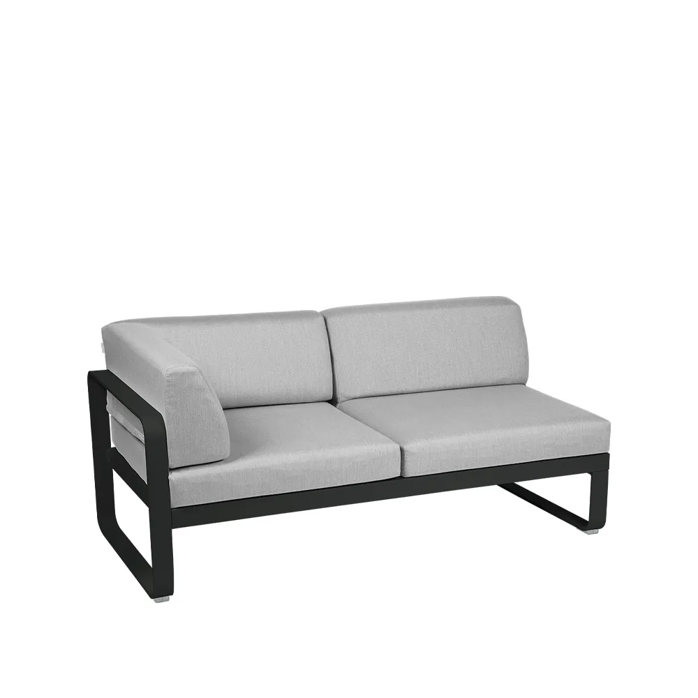 Bellevie Corner modulsofa, 2-seters Liquorice (svart), flannel grey pute, venstre Fermob