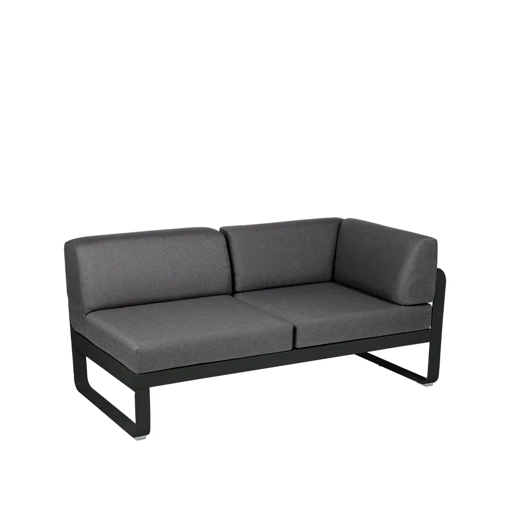 Bellevie Corner modulsofa, 2-seters Liquorice (svart), graphite grey pute, høyre Fermob