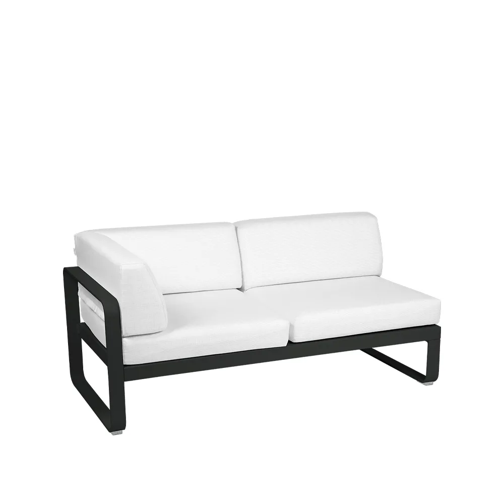 Bellevie Corner modulsofa, 2-seters Liquorice (svart), off-white pute, venstre Fermob