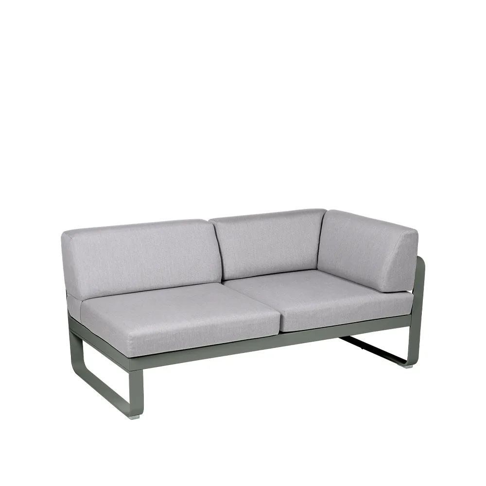 Bellevie Corner modulsofa, 2-seters Rosemary (grønn), flannel grey pute, høyre Fermob
