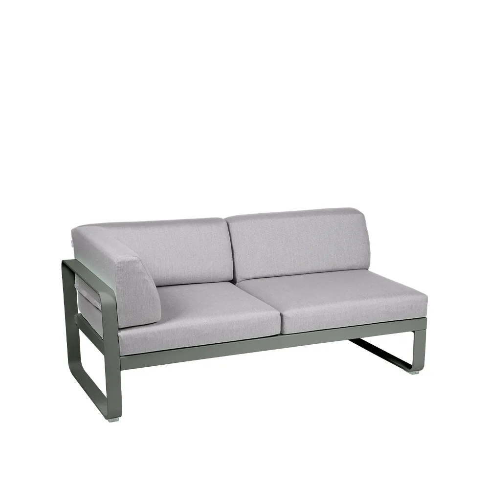Bellevie Corner modulsofa, 2-seters Rosemary (grønn), flannel grey pute, venstre Fermob